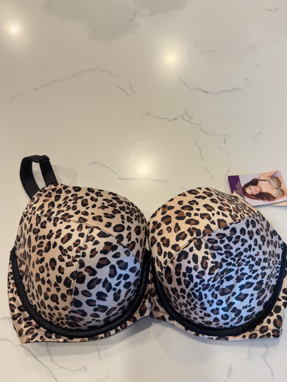 Leopard Print Underwire Push-Up Bra - Beige/Black